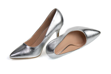 womens silver classic shoes on a white background	

