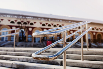 Metal railings on the stairs