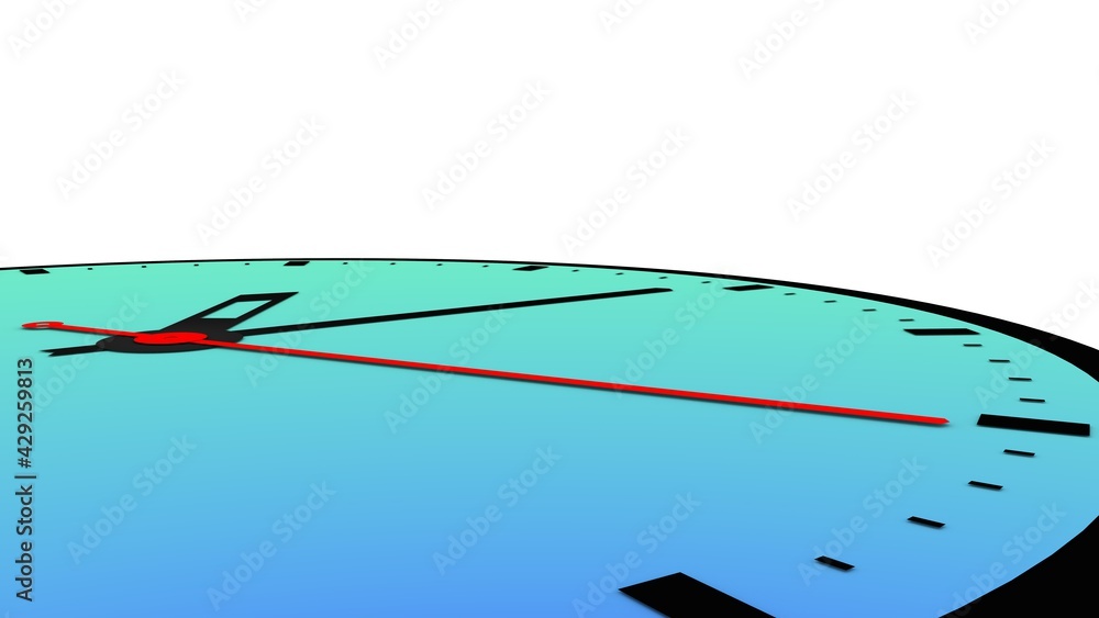 Poster rendering illustration of an analog clock with arrows and a dial without numbers on a white backgrou