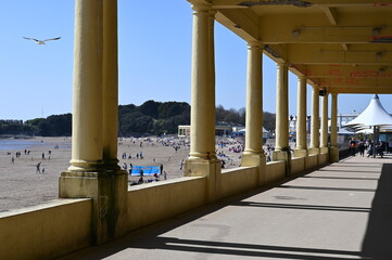 Fototapeta premium Barry Island, Wales, UK - April 17, 2021: Barry is a vibrant coastal town with a bustling High Street, gorgeous parks and colourful beach huts.