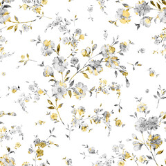  Watercolor seamless hand drawn pattern with beautiful wildflowers