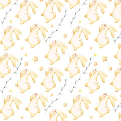 Handpainted watercolour seamless pattern rabbit