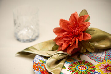 handmade napkin rings with artificial flowers

