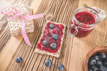Delicious and sweet breakfast with blueberries and toast