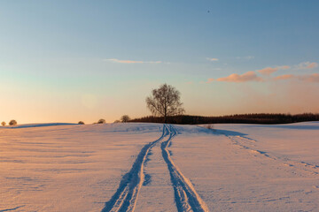 sunset in the snow