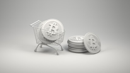 Buying bitcoin cryptocurrency. Bitcoin sign in shopping basket