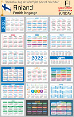 Finnish horizontal pocket calendars for 2022. Week starts Sunday
