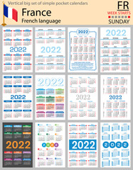 French vertical pocket calendars for 2022. Week starts Sunday