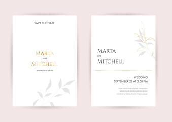 Fototapeta na wymiar Minimalist wedding invitation card template design, golden line art drawing with triangle frame. Good for poster, card, invitation, flyer, cover, banner, placard, brochure and other graphic design.