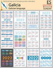 Galician vertical pocket calendars for 2022. Week starts Sunday