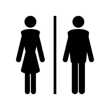 Male and female restroom sign, black silhouettes icons, public restroom concept.Vector flat illustration.
