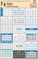Italian horizontal pocket calendars for 2022. Week starts Sunday