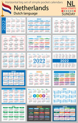 Dutch horizontal pocket calendars for 2022. Week starts Sunday