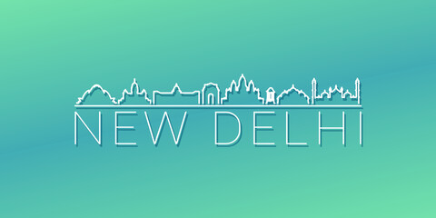 New Delhi, Delhi, India Skyline Linear Design. Flat City Illustration Minimal Clip Art. Background Gradient Travel Vector Icon.
