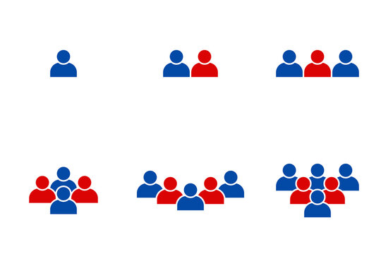 Persona o usuario. Icono de usuarios, estilo silueta azul y roja. Hombre o mujer. Concepto de grupos o equipos de personas.