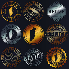 Belize Business Metal Stamps. Gold Made In Product Seal. National Logo Icon. Symbol Design Insignia Country.