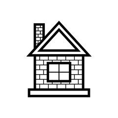 Brick house icon. Black contour linear silhouette. Front view. Vector simple flat graphic illustration. The isolated object on a white background. Isolate.