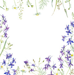 Obraz na płótnie Canvas Watercolor floral multicolored frame on white background
