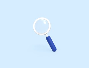 Magnifier, business icon isolated blue background. 3D render design.