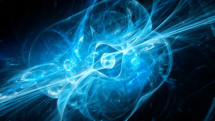 Blue glowing quasar in space abstract background