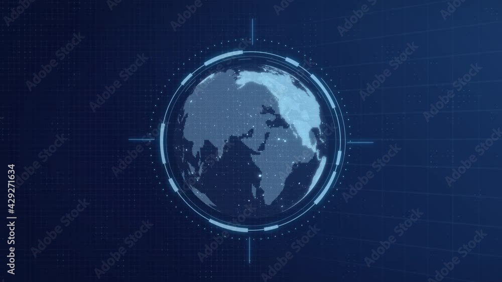 Poster futuristic animation of virtual technological planet earth. cyber digital globe world. abstract scie