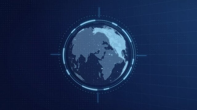 Futuristic animation of virtual technological planet Earth. Cyber digital globe world. abstract scientific big data network. Globalization. looped hi-tech background. HUD, FUI, GUI,UI virtual design