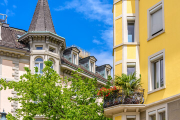 View of historic Zurich city center  on a summer day, Canton of Zurich, Switzerland.