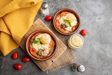 Egg Caprese Breakfast Cup, hot homemade ham, egg and caprese-flavored dish