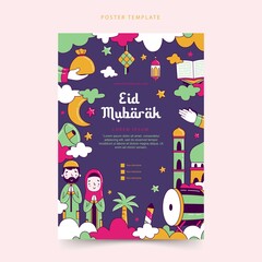 Eid Mubarak hand-drawn poster template