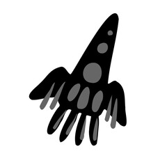 Isolated vector black and white design set of detailed silhouette of rocket
