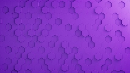 Purple hexagonal background texture. 3D illustration honeycomb structure