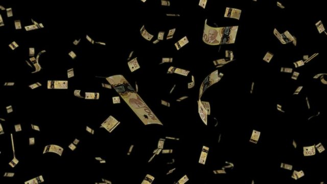 100 Canadian dollar falling in an infinite loop with alpha channel and DOF