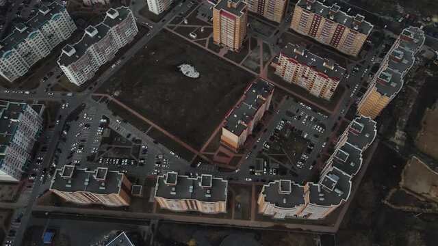 footage from above on a residential area of high-rise buildings. aerial shooting