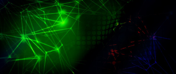 Panoramic abstract dot and triangle connection, Digital futuristic background. abstract, science, futuristic quantum computing, Line art modern vivid color digital technology panorama concept