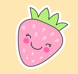 Cute fashion patch of pink strawberry with smiling face