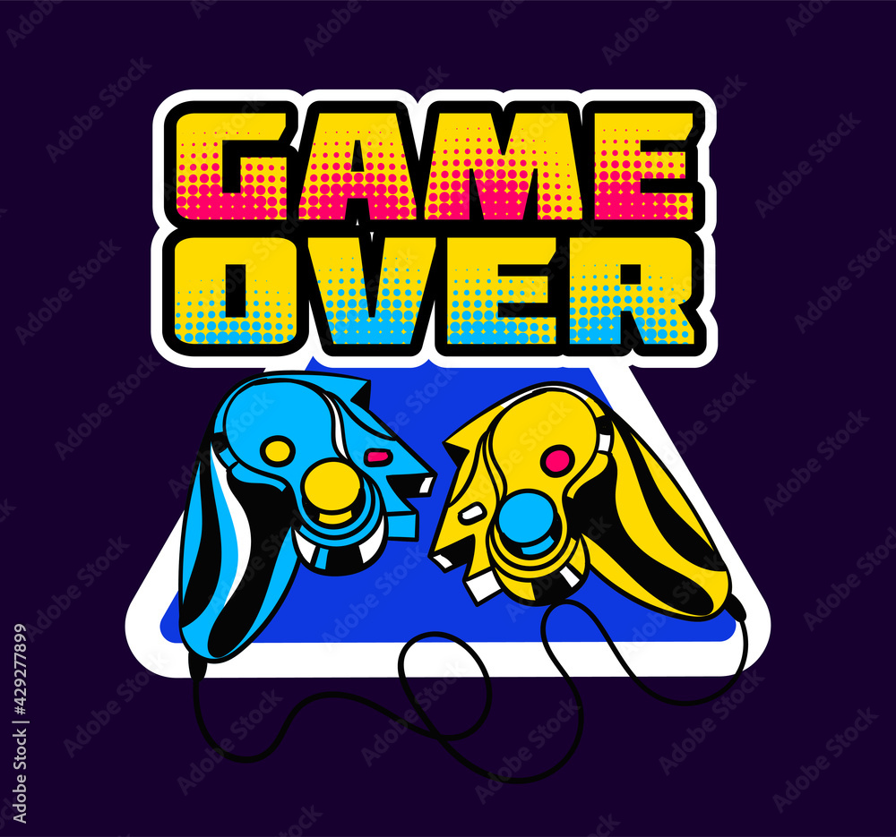 Poster cute game logo patch with game over lettering and a broken gamepad
