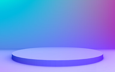 3d purple blue neon light cylinder podium minimal studio gradient dark colors background. Abstract 3d geometric shape object illustration render. Display for nightclub party and technology product.