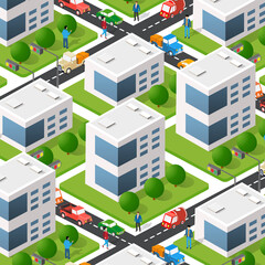 Lifestyle scene urban Isometric 3D illustration of a city block