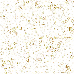 Memphis style geometric confetti background with triangle, circle, square, zigzag and wavy line