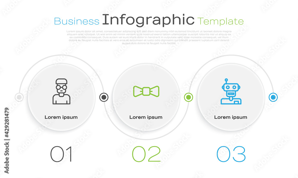 Poster set line nerd geek, bow tie and robot. business infographic template. vector