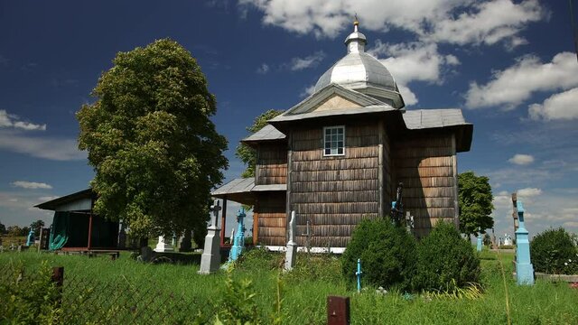Ancient wooden orthodox church of Transfiguration in village Ukraine. Temple