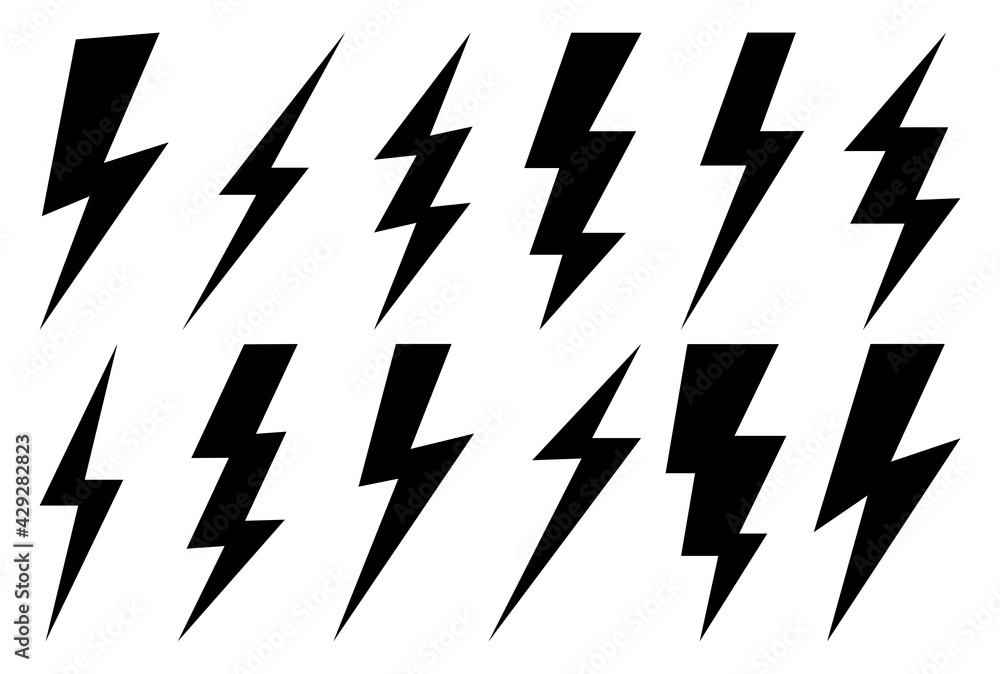 Wall mural lightning bolt icons set.vector simple icons in flat style. set lightning bolt vector on white backg