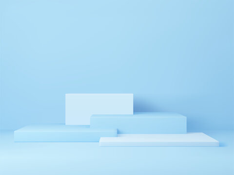 3D Rendered Podium For Your Product Showcase. Blue Platforms Composition. Vector 3d Illustration.