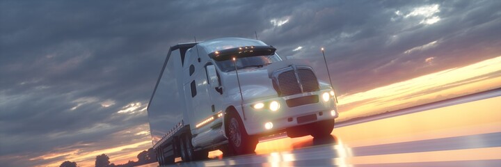 Fototapeta na wymiar Semi Truck In Motion. Truck closeup on a highway. Trucking business concept. 3d illustration
