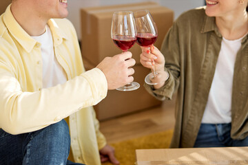 Happy Couple Moving In New Apartment, It's Time For Unpacking