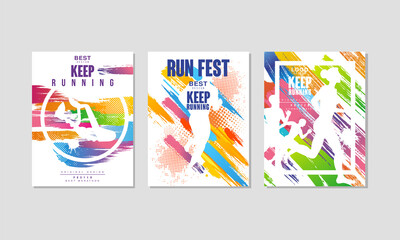 Run Fest Poster for Marathon and Running Competition Vector Set