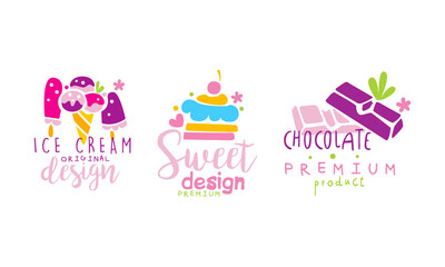 Confectionery Emblems with Sweet Cupcake and Sugary Dessert Vector Set