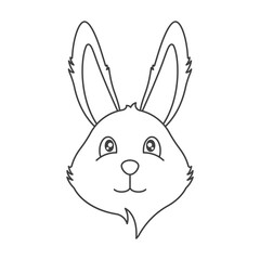Cute smiling bunny face icon. A simple linear image of a funny animal. Isolated vector on pure white background.