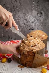 Easter cakes on a white wooden table.

