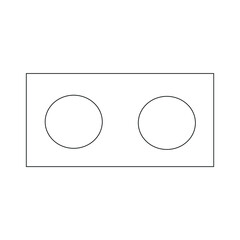 Conventional designation of non-mechanical equipment (kitchen plate rack), consisting of a rectangle and circles in a black outline on a white background